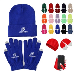 100% Acrylic Winter Warm Thermal Knitted Solid Beanie Hat and Gloves Set for Adults